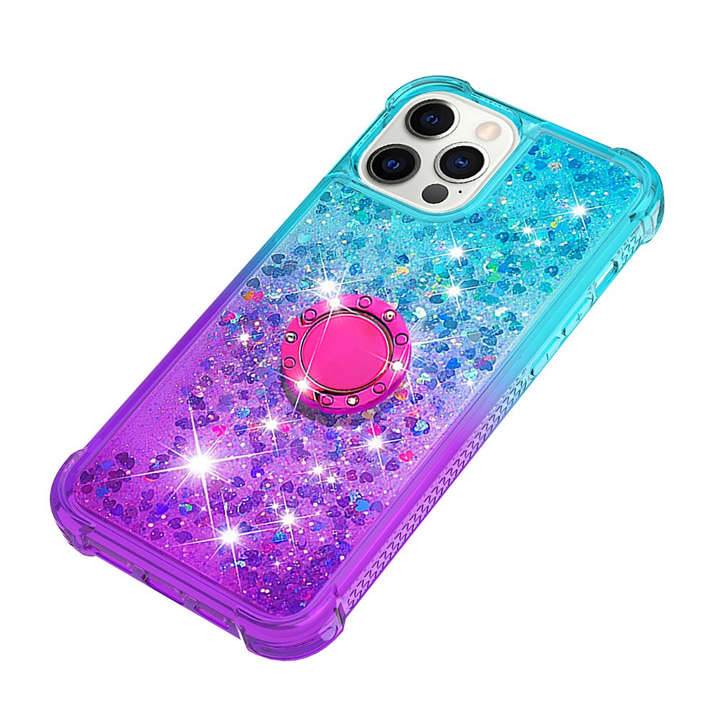 Gradient Soft TPU Phone Back Cover Quicksand Ring Kickstand Design Phone Case for iPhone 12 Pro Max 6.7 inch - Sky Blue/Purple-5