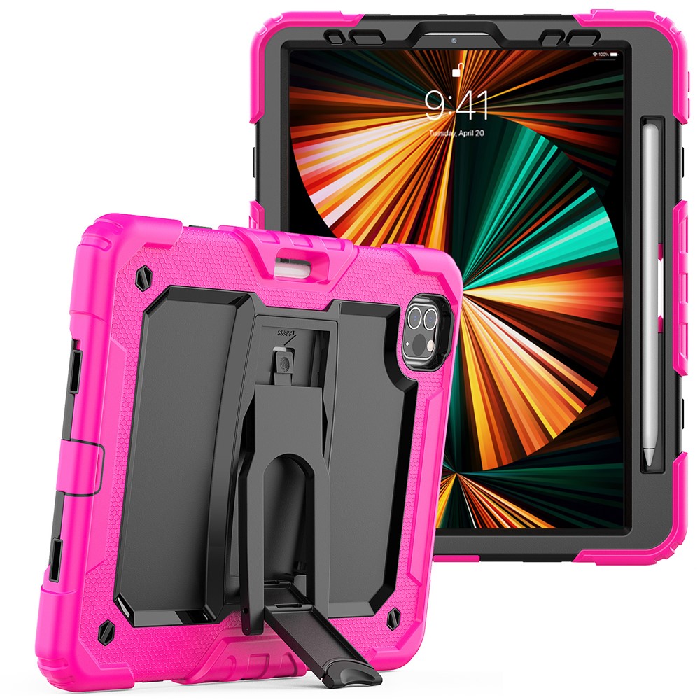 Thickened Silicone + PC Well-protected Tablet Case Kickstand Cover with Shoulder Strap for iPad Pro 11 (2022) /  (2021) / (2020) / (2018) - Black / Rose