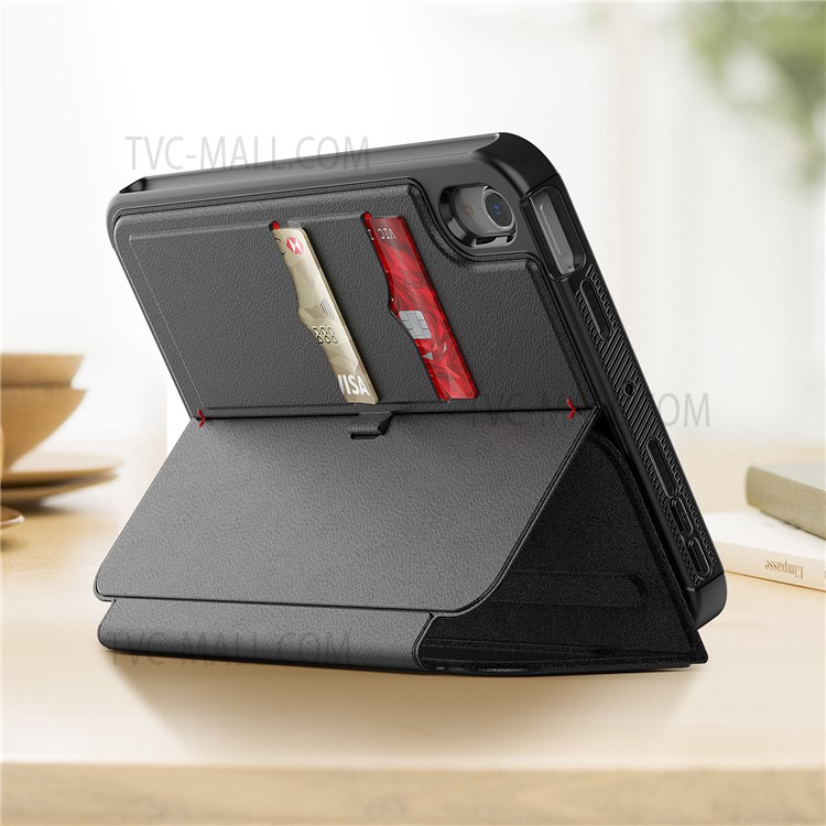 Multi-function Stand Design Anti-scratch Hybrid PC + TPU Case + PU Leather Tablet Cover with Card Slot for iPad mini (2021) - Black-4