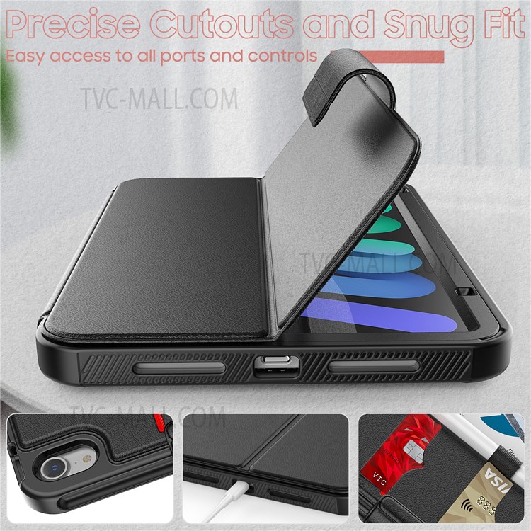Multi-function Stand Design Anti-scratch Hybrid PC + TPU Case + PU Leather Tablet Cover with Card Slot for iPad mini (2021) - Black-6