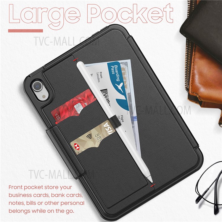 Multi-function Stand Design Anti-scratch Hybrid PC + TPU Case + PU Leather Tablet Cover with Card Slot for iPad mini (2021) - Black-7