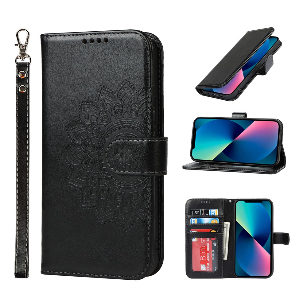 Pattern Imprinting Felled Seam Design R61 Texture PU Leather Wallet Phone Cover Shell for iPhone 13 mini 5.4 inch - Black-10