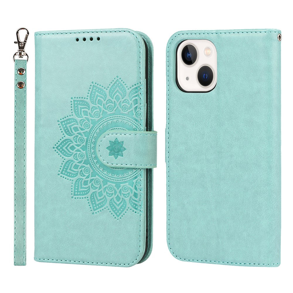 Pattern Imprinting Felled Seam Design R61 Texture PU Leather Wallet Phone Cover Shell for iPhone 13 mini 5.4 inch - Light Green