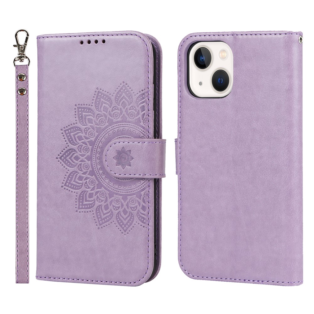 Pattern Imprinting Felled Seam Design R61 Texture PU Leather Wallet Phone Cover Shell for iPhone 13 mini 5.4 inch - Purple