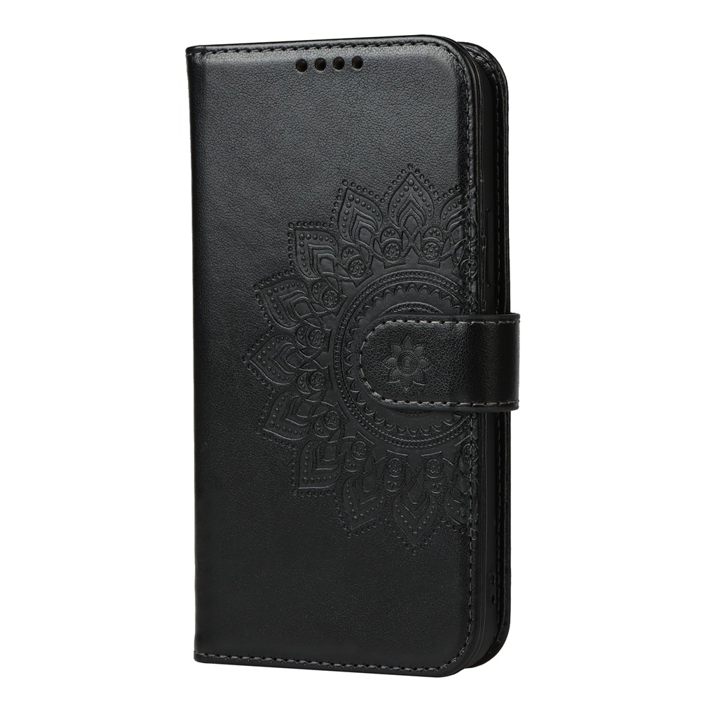 R61 Texture Pattern Imprinting Felled Seam Design PU Leather Wallet Phone Cover Shell for iPhone 13 Pro Max 6.7 inch - Black-2