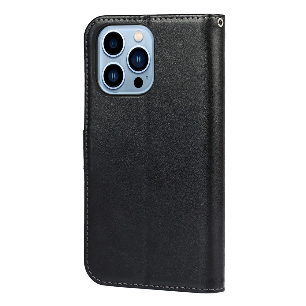 R61 Texture Pattern Imprinting Felled Seam Design PU Leather Wallet Phone Cover Shell for iPhone 13 Pro Max 6.7 inch - Black-3