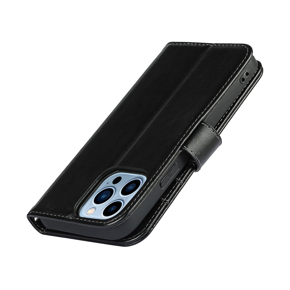 R61 Texture Pattern Imprinting Felled Seam Design PU Leather Wallet Phone Cover Shell for iPhone 13 Pro Max 6.7 inch - Black-7