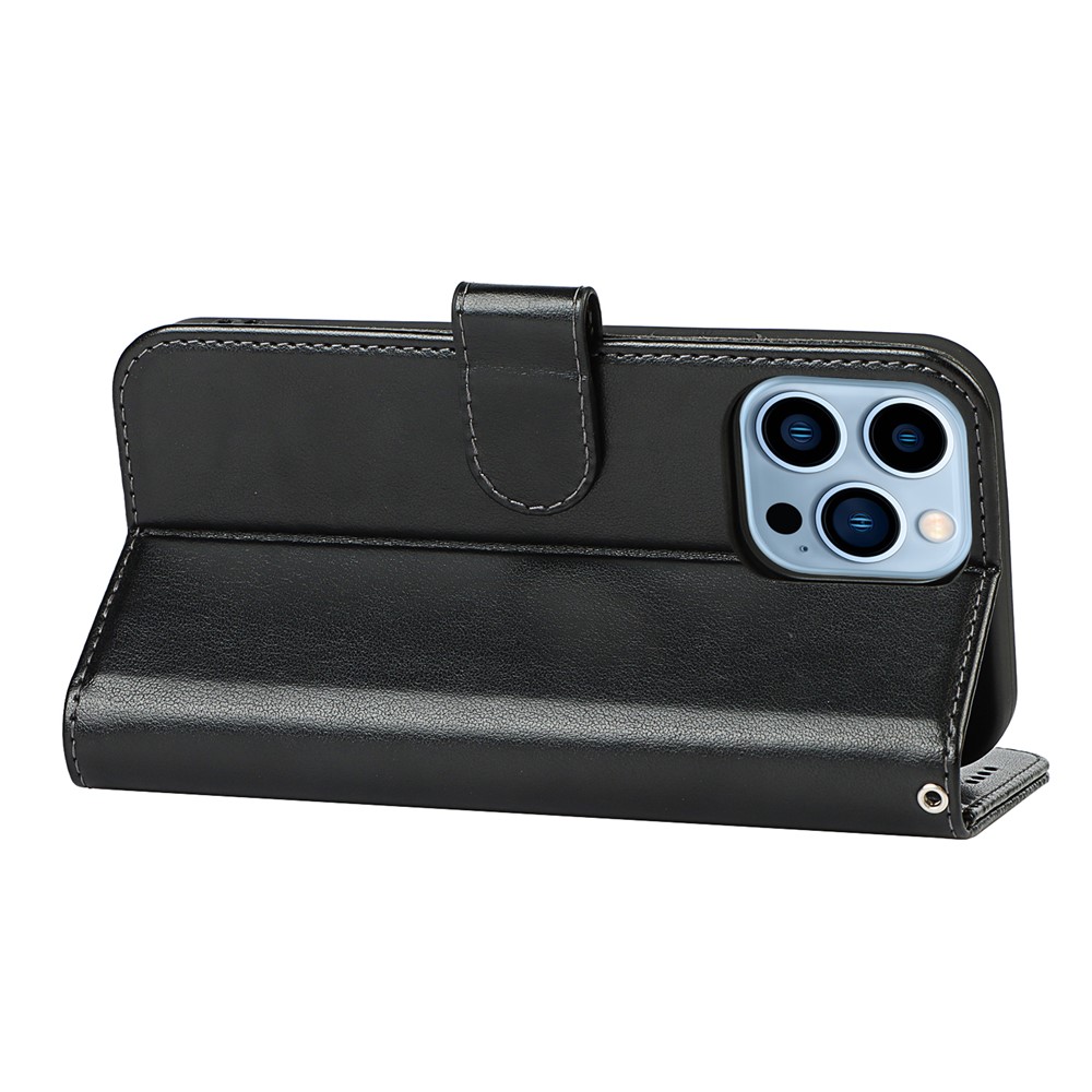 R61 Texture Pattern Imprinting Felled Seam Design Anti-drop PU Leather Wallet Phone Cover Shell for iPhone 13 Pro 6.1 inch - Black-6