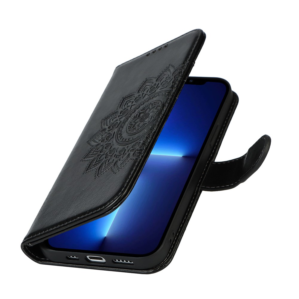 R61 Texture Pattern Imprinting Felled Seam Design Anti-drop PU Leather Wallet Phone Cover Shell for iPhone 13 Pro 6.1 inch - Black-8