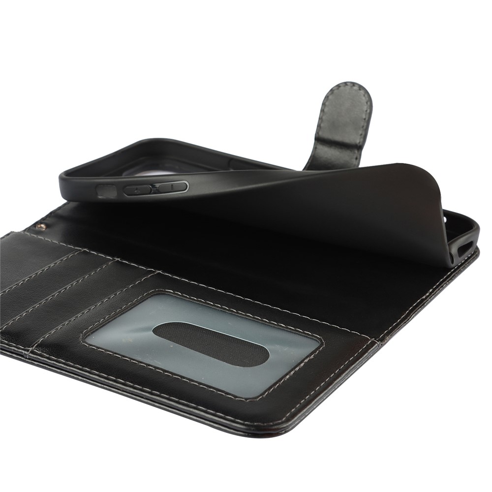 R61 Texture Pattern Imprinting Felled Seam Design Anti-drop PU Leather Wallet Phone Cover Shell for iPhone 13 Pro 6.1 inch - Black-9