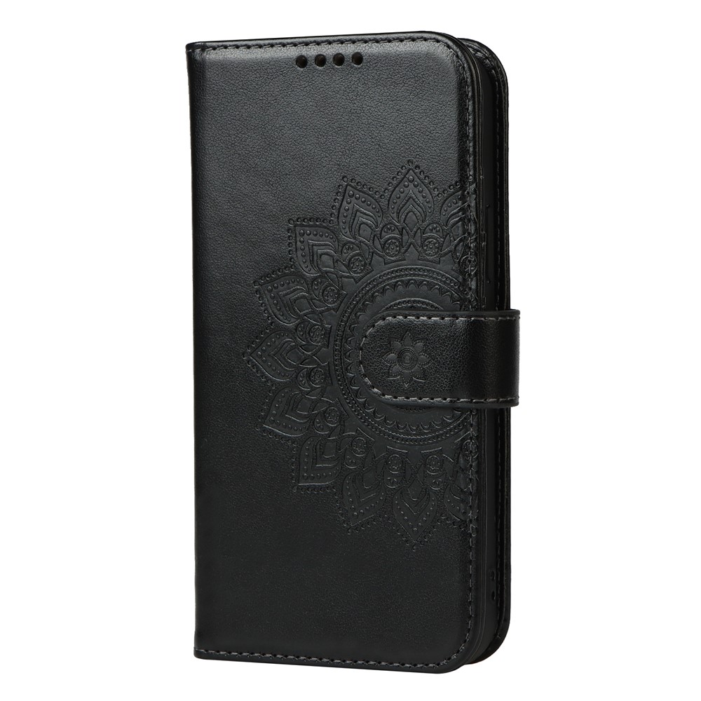R61 Texture Felled Seam Phone Case Dual-sided Magnetic Clasp PU Leather Wallet Cover with Stand for iPhone 13 6.1 inch - Black-2