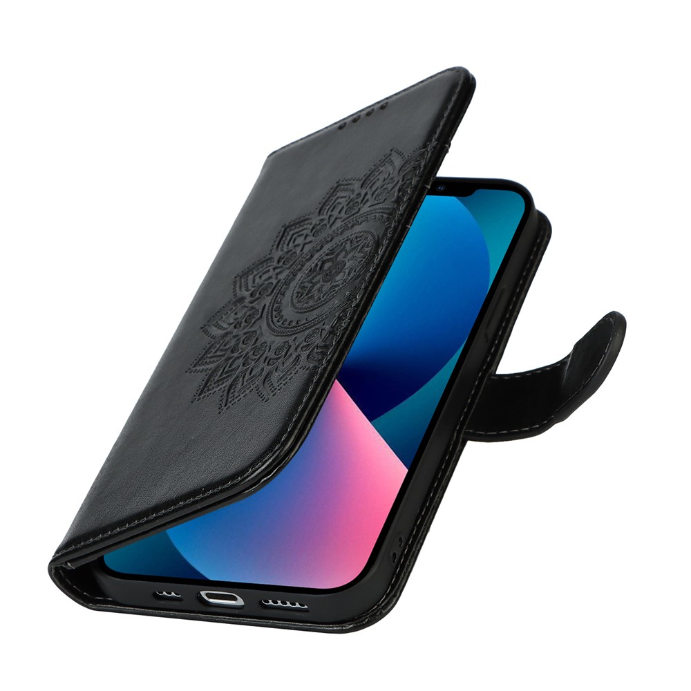 R61 Texture Felled Seam Phone Case Dual-sided Magnetic Clasp PU Leather Wallet Cover with Stand for iPhone 13 6.1 inch - Black-8