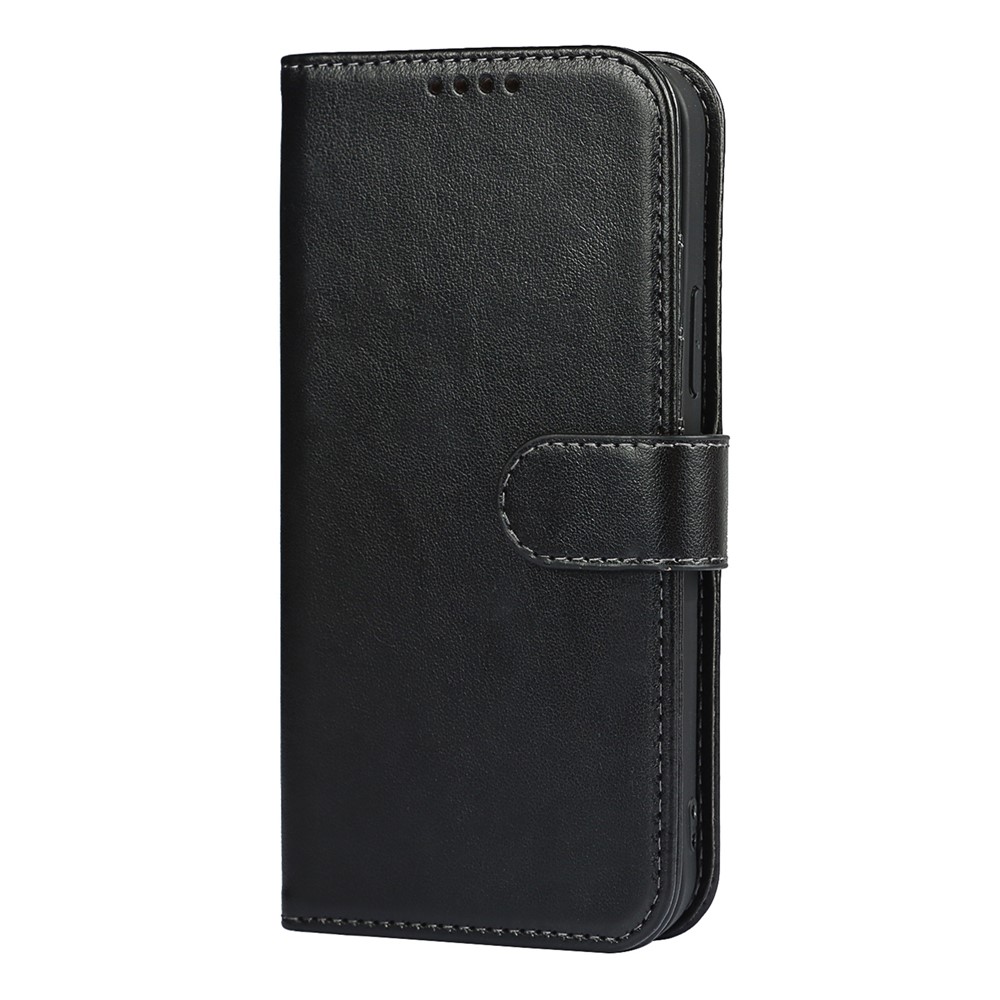 R61 Texture Felled Seam Phone Case Well-Protected Anti-Fall PU Leather Stand Wallet Cover Shell for iPhone 13 mini 5.4 inch - Black-2