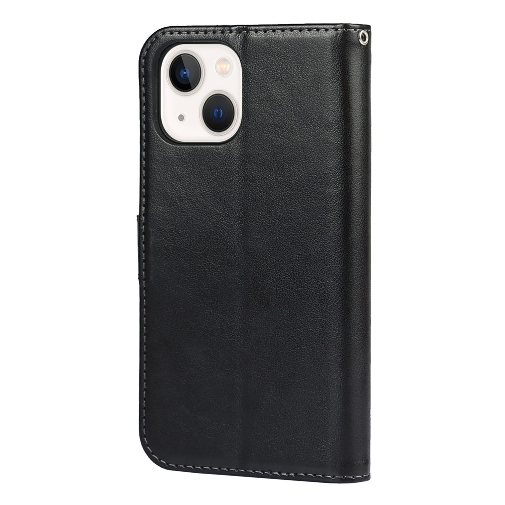 R61 Texture Felled Seam Phone Case Well-Protected Anti-Fall PU Leather Stand Wallet Cover Shell for iPhone 13 mini 5.4 inch - Black-3