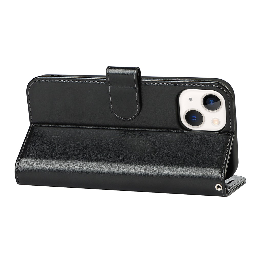 R61 Texture Felled Seam Phone Case Well-Protected Anti-Fall PU Leather Stand Wallet Cover Shell for iPhone 13 mini 5.4 inch - Black-6