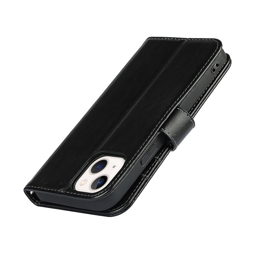 R61 Texture Felled Seam Phone Case Well-Protected Anti-Fall PU Leather Stand Wallet Cover Shell for iPhone 13 mini 5.4 inch - Black-7