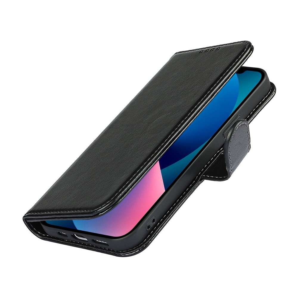 R61 Texture Felled Seam Phone Case Well-Protected Anti-Fall PU Leather Stand Wallet Cover Shell for iPhone 13 mini 5.4 inch - Black-8