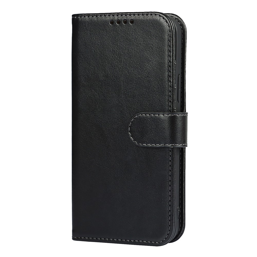 R61 Texture Felled Seam Phone Case Full Body Protection PU Leather Wallet Cover Stand Shell for iPhone 13 Pro 6.1 inch - Black-2
