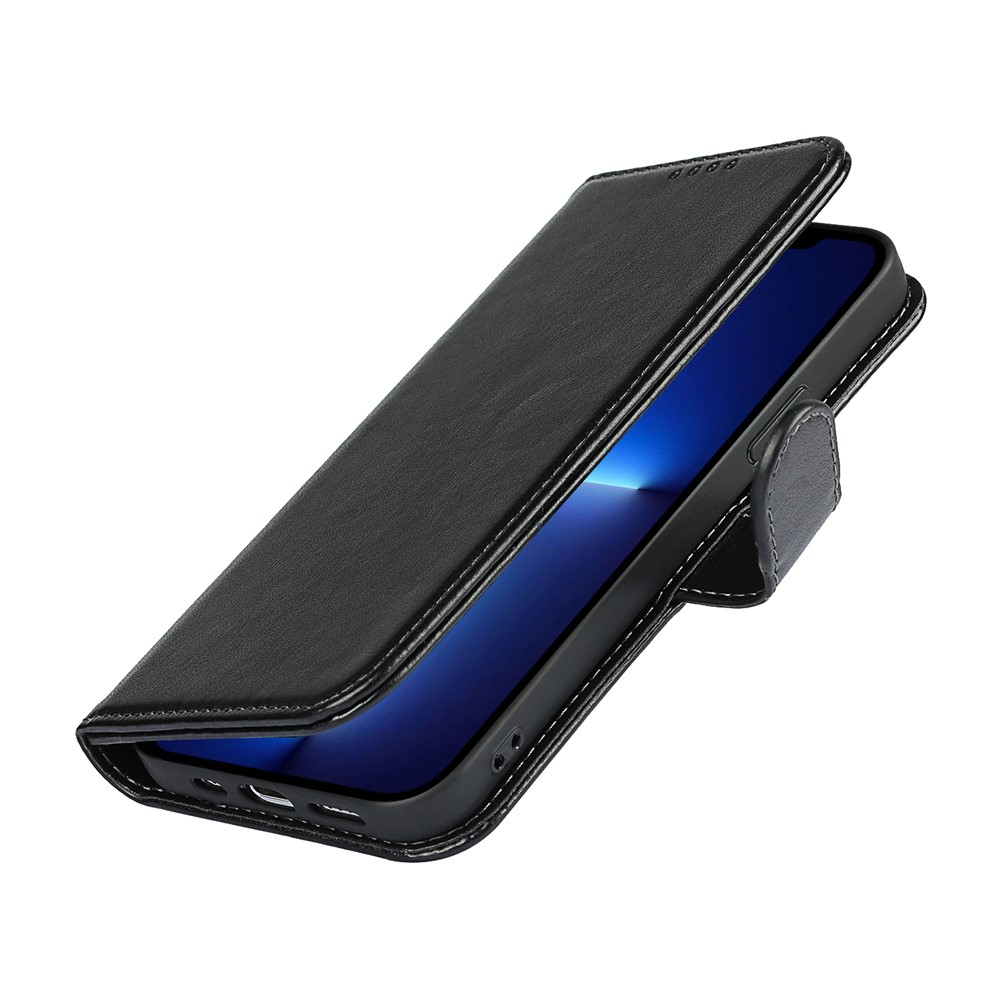 R61 Texture Felled Seam Phone Case Full Body Protection PU Leather Wallet Cover Stand Shell for iPhone 13 Pro 6.1 inch - Black-8