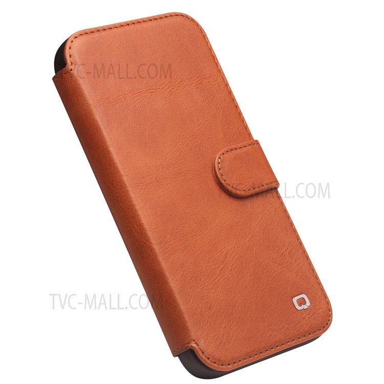 QIALINO Genuine Cowhide Leather Magnetic Clasp Full Protection Wallet Phone Case for iPhone 13 Pro Max 6.7 inch - Brown-3