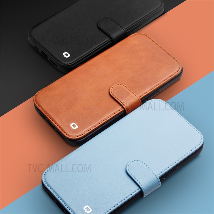 QIALINO Genuine Cowhide Leather Magnetic Clasp Full Protection Wallet Phone Case for iPhone 13 Pro Max 6.7 inch - Brown-7