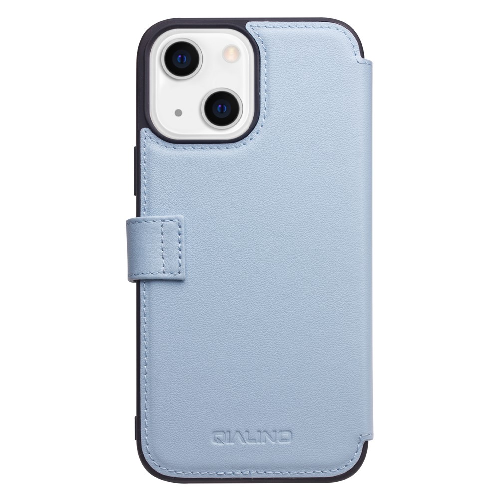 QIALINO Genuine Cowhide Leather Wallet Protective Phone Case Cover for iPhone 13 mini 5.4 inch - Blue-2