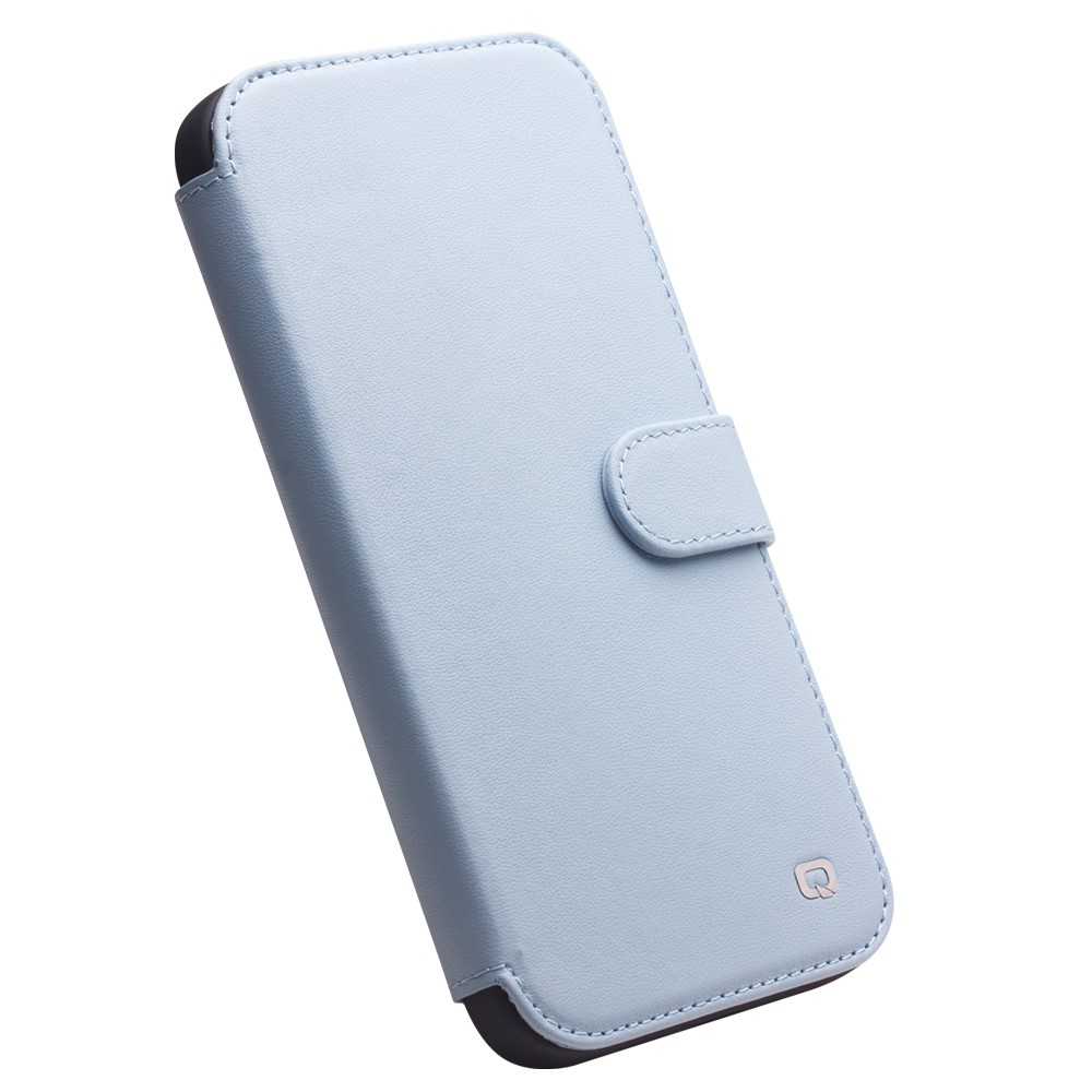 QIALINO Genuine Cowhide Leather Wallet Protective Phone Case Cover for iPhone 13 mini 5.4 inch - Blue-4