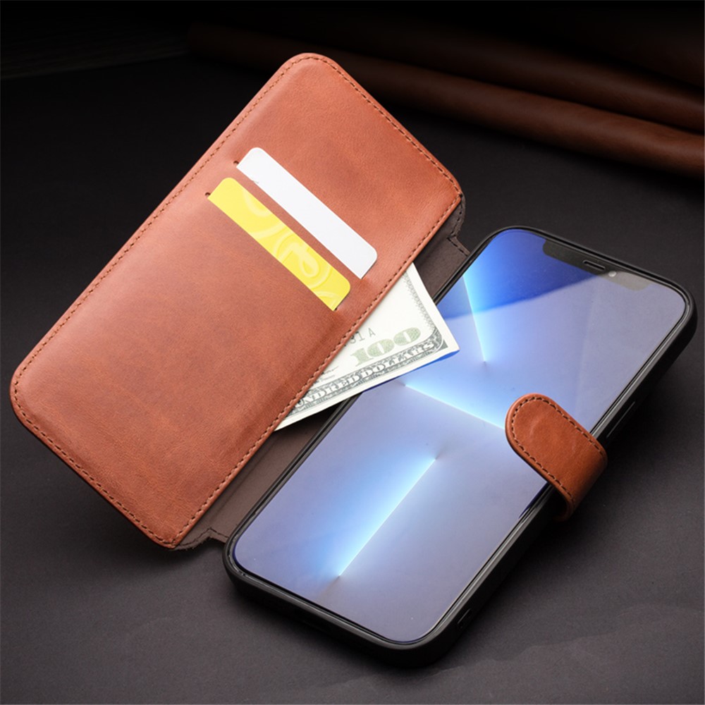 QIALINO Genuine Cowhide Leather Wallet Protective Phone Case Cover for iPhone 13 mini 5.4 inch - Blue-6