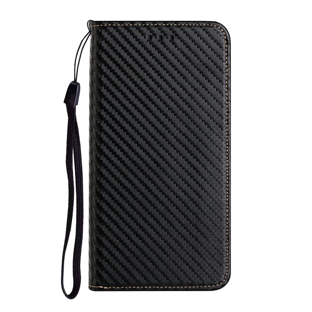 Carbon Fiber Texture Stand Wallet Design Auto-absorbed Leather Case Cover with Hand Strap for iPhone 12 Pro Max 6.7 inch - Black-2