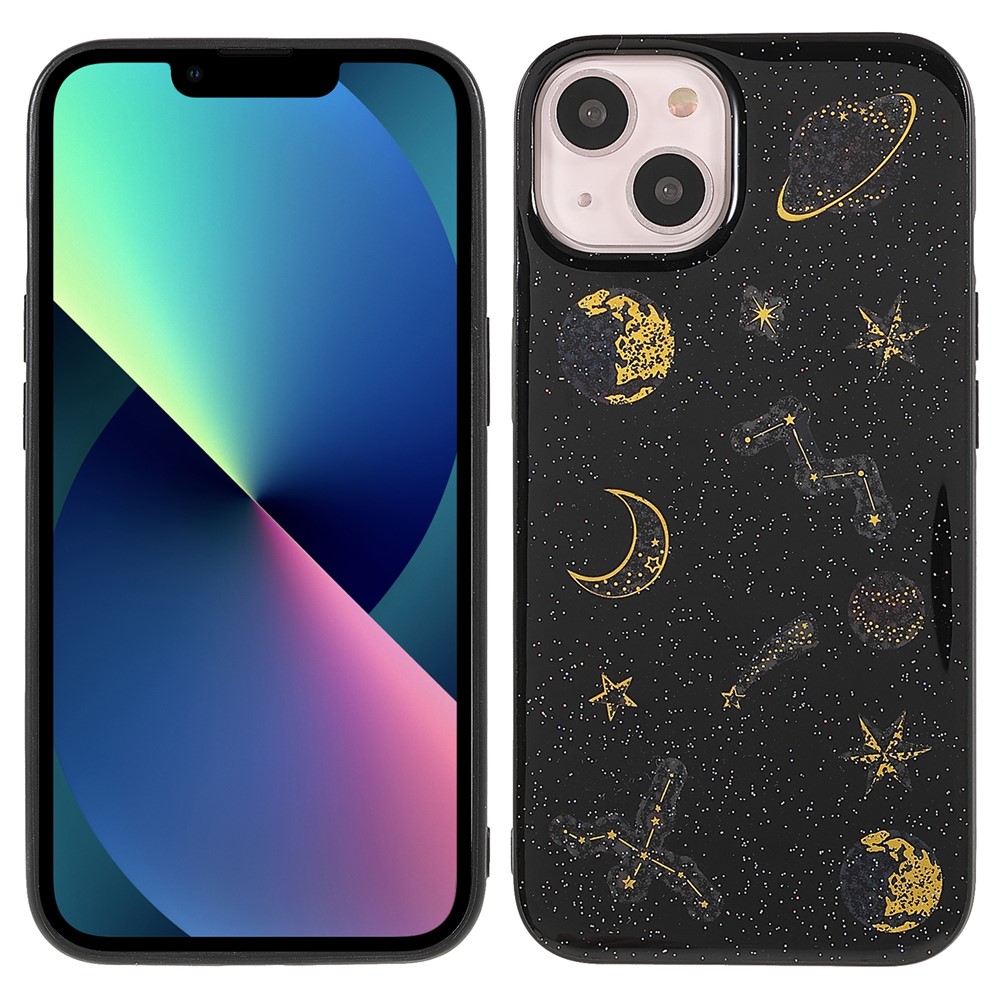 Star Planet Printing Stickers Design Well-protected Lightweight Epoxy Flexible TPU Case for iPhone 13 mini 5.4 inch - Black-1