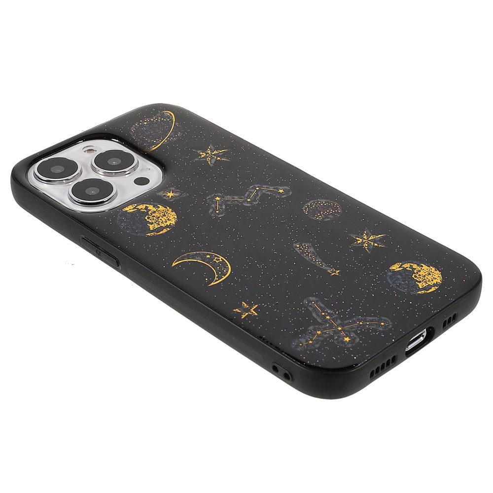 Stylish Star Planet Printing Stickers Design Anti-Scratch Epoxy Soft TPU Case for iPhone 13 Pro 6.1 inch - Black-4
