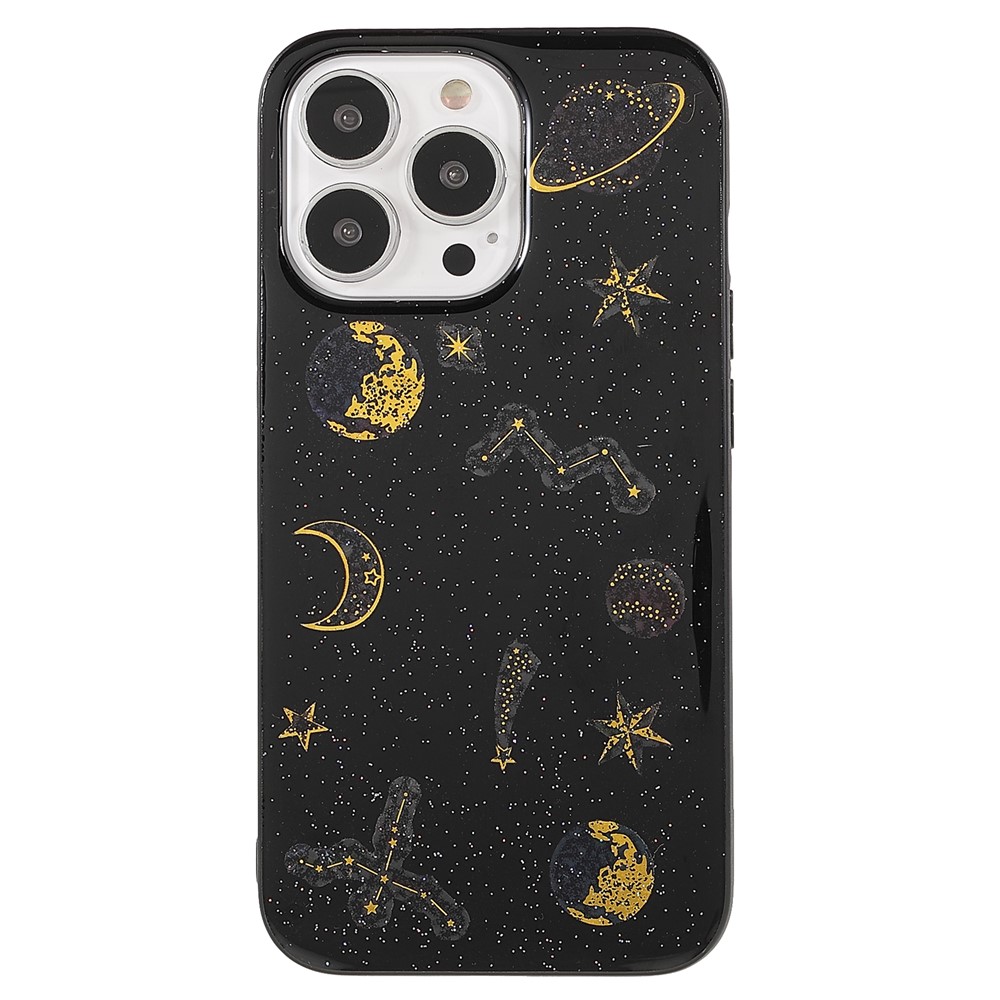 Anti-drop Fashionable Star Planet Printing Stickers Design Epoxy Soft TPU Case for iPhone 13 Pro Max 6.7 inch - Black-2