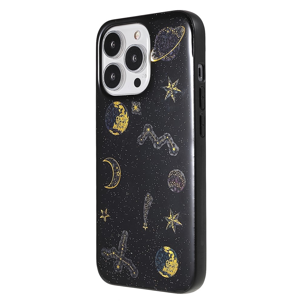 Anti-drop Fashionable Star Planet Printing Stickers Design Epoxy Soft TPU Case for iPhone 13 Pro Max 6.7 inch - Black-3