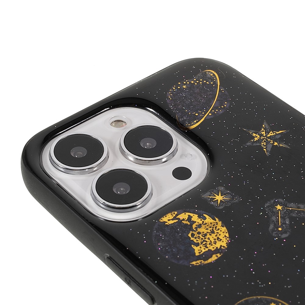 Anti-drop Fashionable Star Planet Printing Stickers Design Epoxy Soft TPU Case for iPhone 13 Pro Max 6.7 inch - Black-6