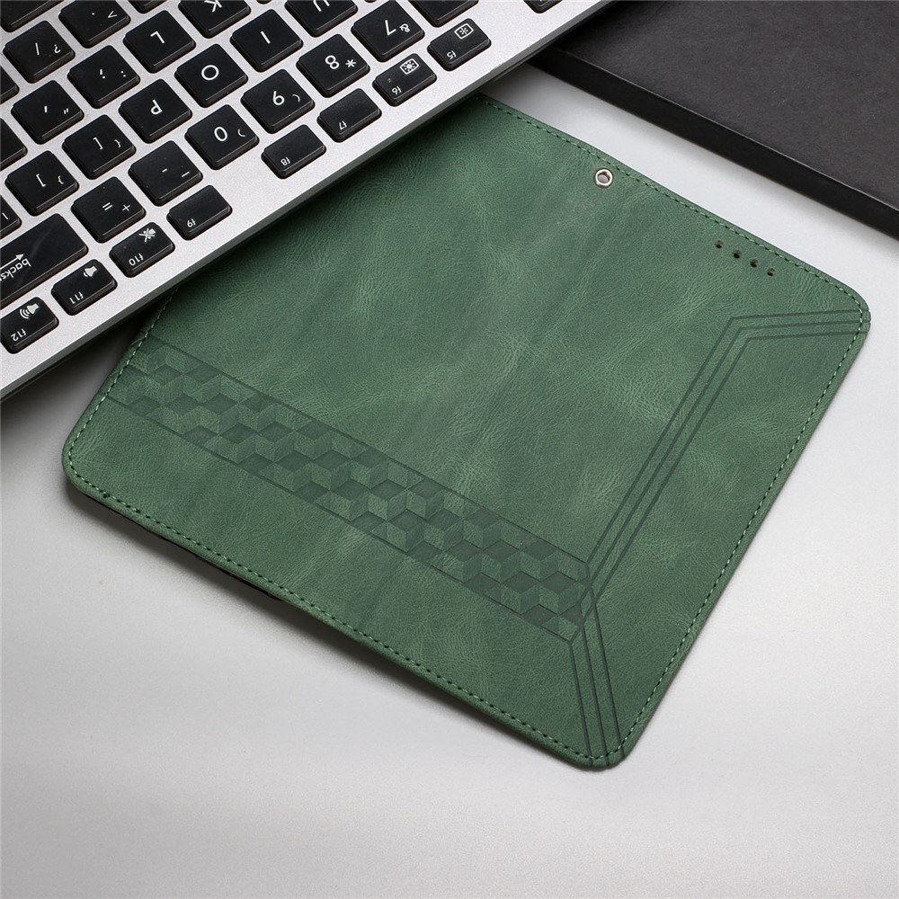 YX 0010 Scratch-resistant Wallet Stand Rhombus and Lines Imprinting Skin-touch Feel Leather Case Phone Cover for iPhone 13 Pro 6.1 inch - Green-10