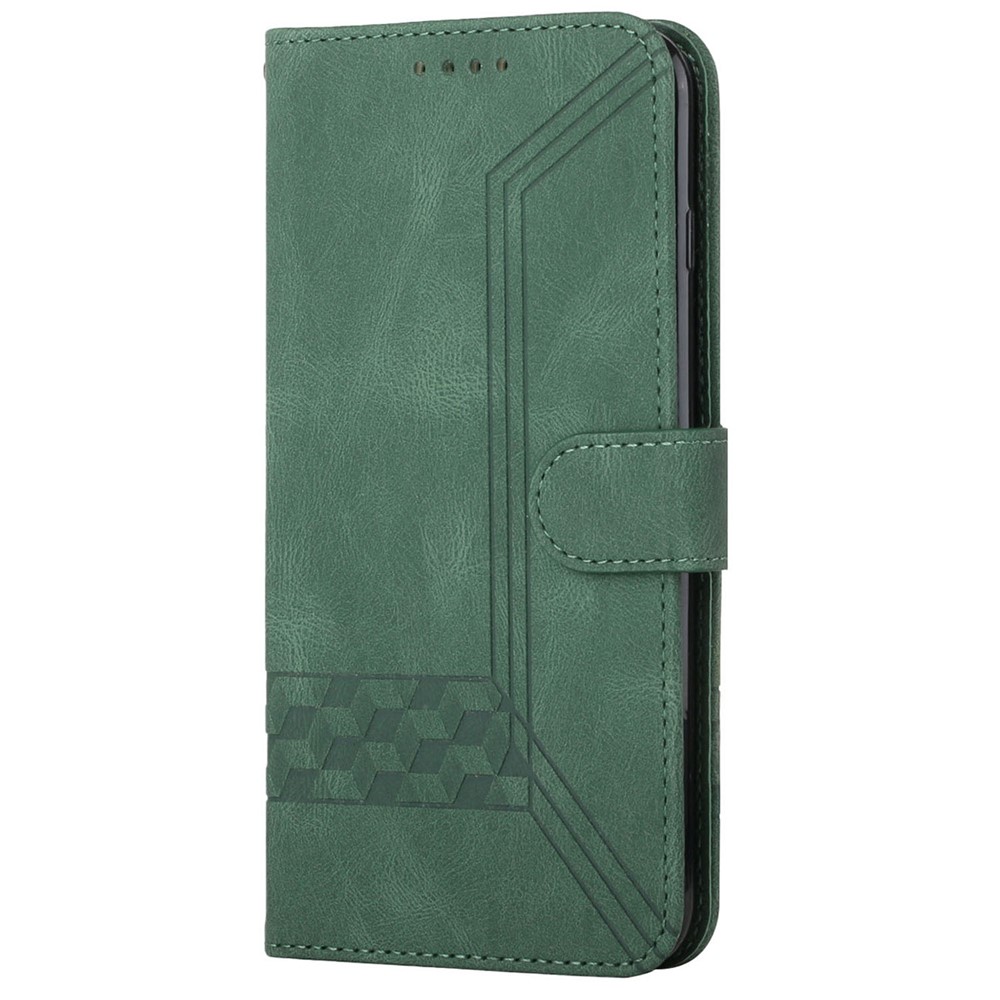YX 0010 Scratch-resistant Wallet Stand Rhombus and Lines Imprinting Skin-touch Feel Leather Case Phone Cover for iPhone 13 Pro 6.1 inch - Green-2