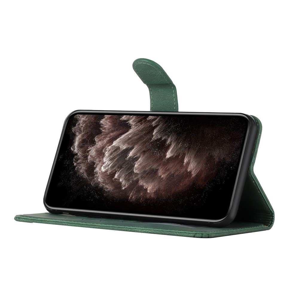YX 0010 Scratch-resistant Wallet Stand Rhombus and Lines Imprinting Skin-touch Feel Leather Case Phone Cover for iPhone 13 Pro 6.1 inch - Green-6