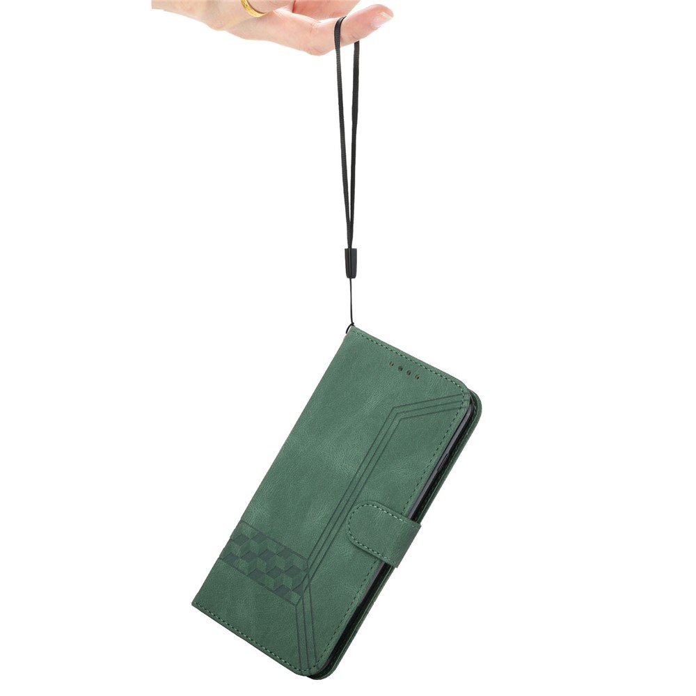 YX 0010 Scratch-resistant Wallet Stand Rhombus and Lines Imprinting Skin-touch Feel Leather Case Phone Cover for iPhone 13 Pro 6.1 inch - Green-7