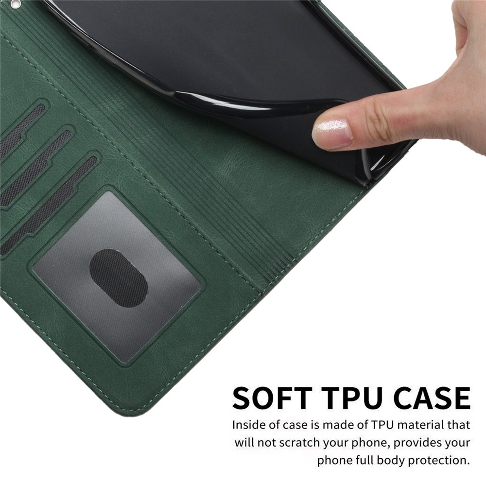 YX 0010 Scratch-resistant Wallet Stand Rhombus and Lines Imprinting Skin-touch Feel Leather Case Phone Cover for iPhone 13 Pro 6.1 inch - Green-8