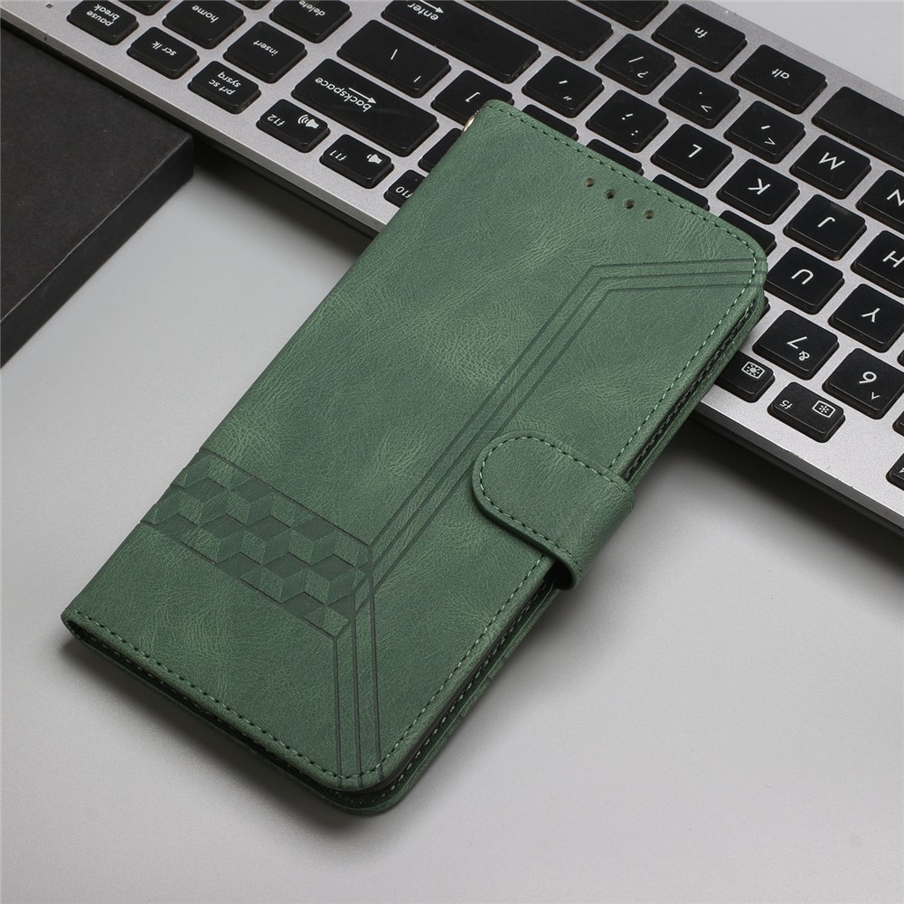 YX 0010 Scratch-resistant Wallet Stand Rhombus and Lines Imprinting Skin-touch Feel Leather Case Phone Cover for iPhone 13 Pro 6.1 inch - Green-9