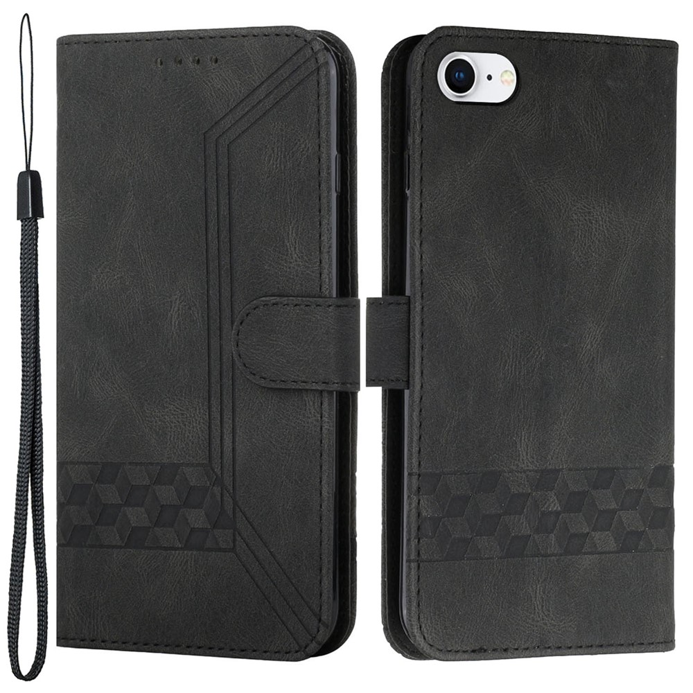 YX 0010 Skin-touch Feel Stand Feature Shockproof Rhombus and Lines Imprinting PU Leather+TPU Wallet Phone Case for iPhone 6/7/8/SE (2nd Generation) - Black-1