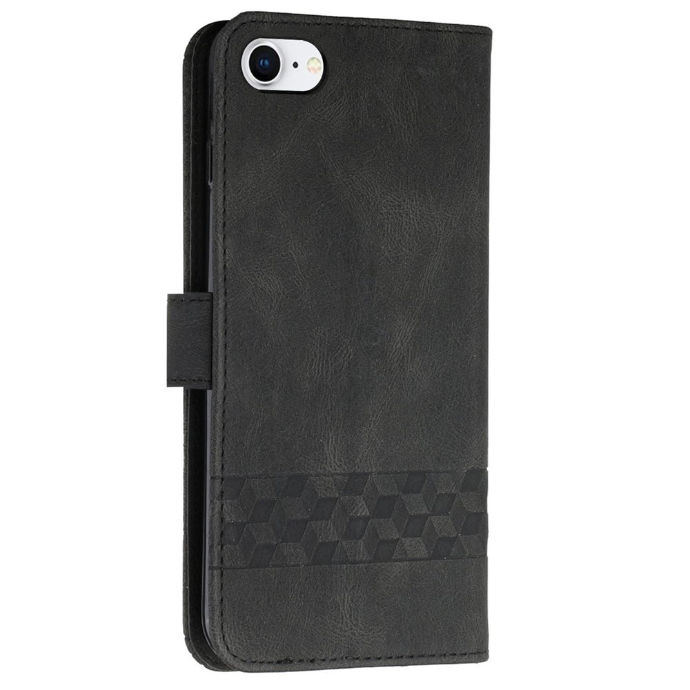 YX 0010 Skin-touch Feel Stand Feature Shockproof Rhombus and Lines Imprinting PU Leather+TPU Wallet Phone Case for iPhone 6/7/8/SE (2nd Generation) - Black-3