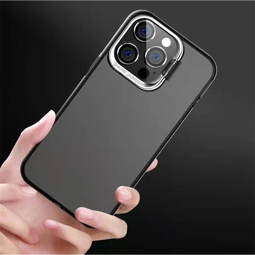 MOCOLO K20 Lens Frame Kickstand Matte Translucent Anti-fall Skin Touch PC+TPU Case for iPhone 13 Pro 6.1 inch - Transparent Grey-3