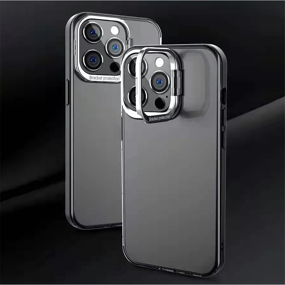 MOCOLO K20 Lens Frame Kickstand Matte Translucent Anti-fall Skin Touch PC+TPU Case for iPhone 13 Pro 6.1 inch - Transparent Grey-4