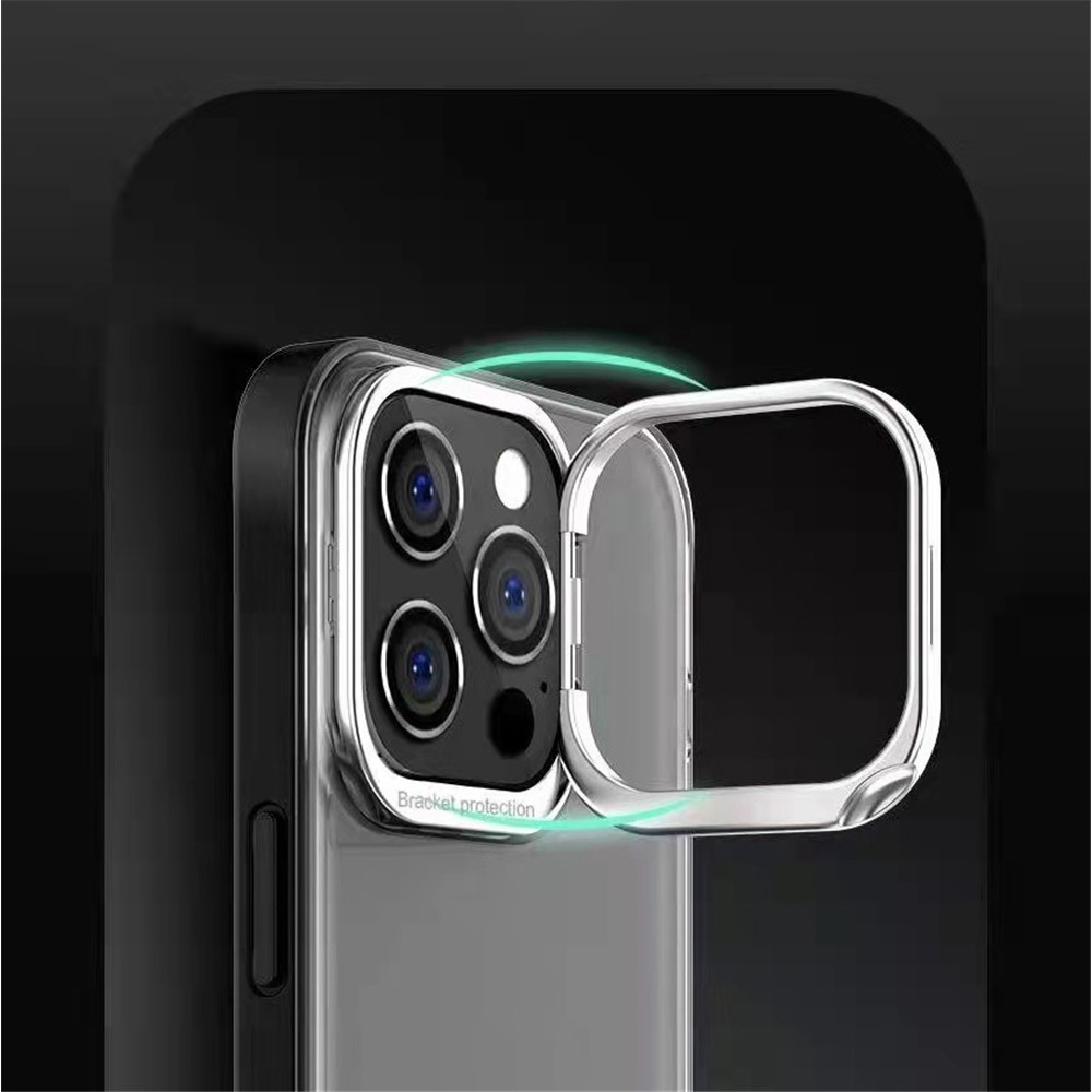 MOCOLO K20 Lens Frame Kickstand Matte Translucent Anti-fall Skin Touch PC+TPU Case for iPhone 13 Pro 6.1 inch - Transparent Grey-7