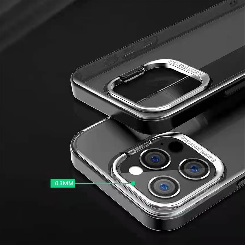 MOCOLO K20 Lens Frame Kickstand Matte Translucent Anti-fall Skin Touch PC+TPU Case for iPhone 13 Pro 6.1 inch - Transparent Grey-8