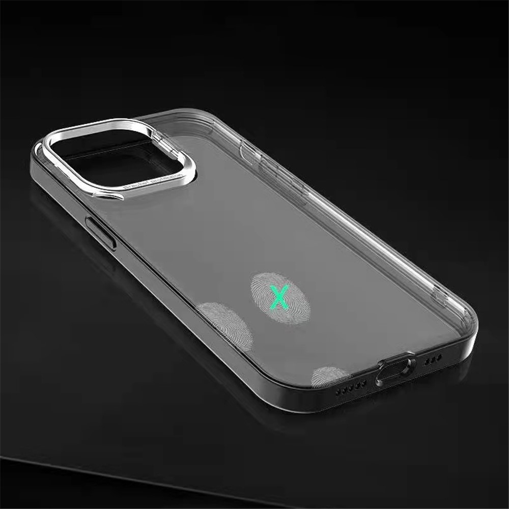 MOCOLO K20 Matte Translucent Surface Anti-fall Skin Touch Lens Frame Kickstand PC+TPU Case for iPhone 13 Pro Max 6.7 inch - Transparent Grey-9