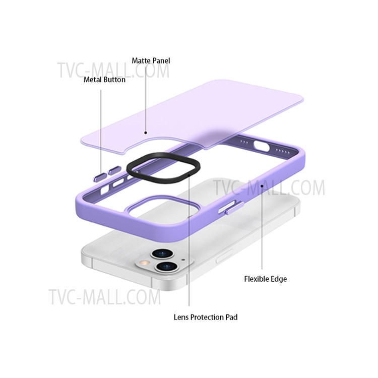 MOCOLO K25 Camera Protection Design Phone Case Shockproof Matte Surface PC + TPU Phone Back Cover for iPhone 13 6.1 inch - Light Purple-5