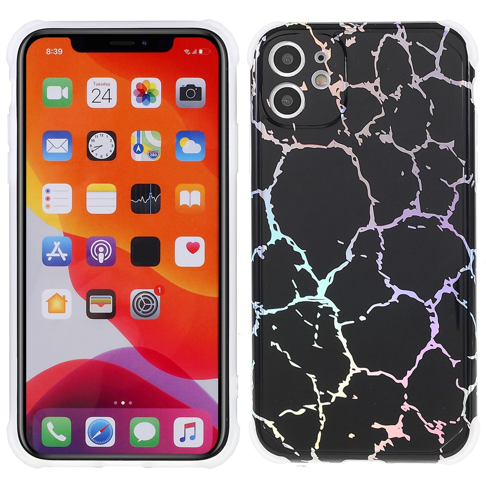 IMD Laser Stylish Marble Four Corner Anti-fall TPU+PC Protective Case Cover for iPhone 11 6.1 inch - CF1 Black-1