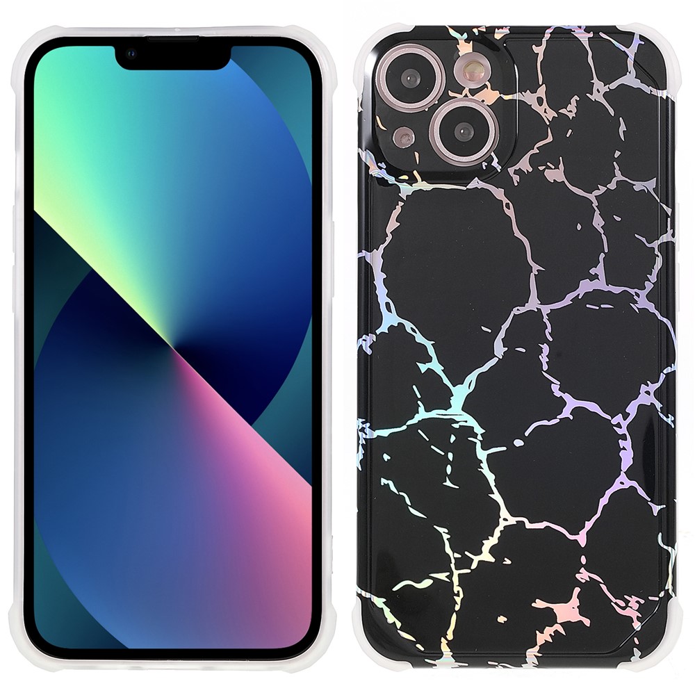 Four Corner Drop-proof IMD Laser Stylish Marble TPU+PC Case Cover for iPhone 13 6.1 inch - CF1 Black-1
